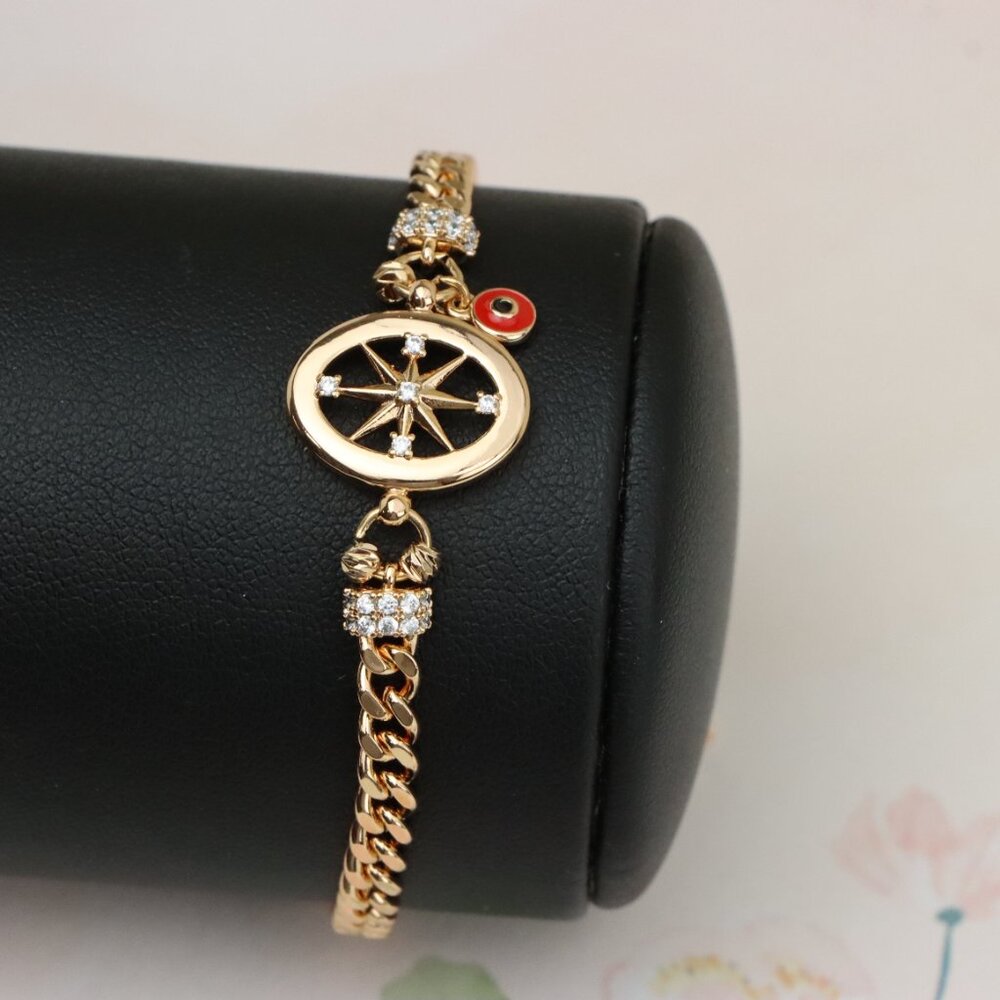 "Rose Gold Bracelet with Compass Charm and Red Evil Eye, XPBL0788